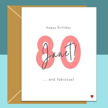 80th Birthday Card - Personalised - For Her or For Him - Perfect custom greetings card for your nan, grandma, mum - turning 80 years old.