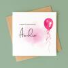 Pink balloon card personalised birthday design custom name script soft greeting - Smooth No Message - Kraft Brown