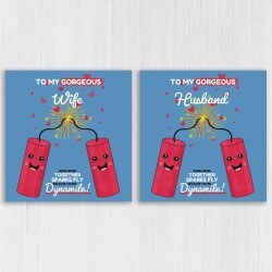 Sparks fly because you’re dynamite funny Valentine's Day card for boyfriend, husband, wife, girlfriend, partner (Size A6/A5/A4/Square 6x6")