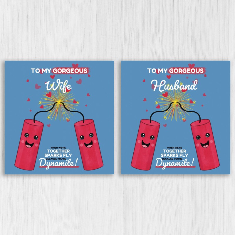 Sparks fly because you’re dynamite funny Valentine's Day card for boyfriend, husband, wife, girlfriend, partner (Size A6/A5/A4/Square 6x6") - A6: Single card