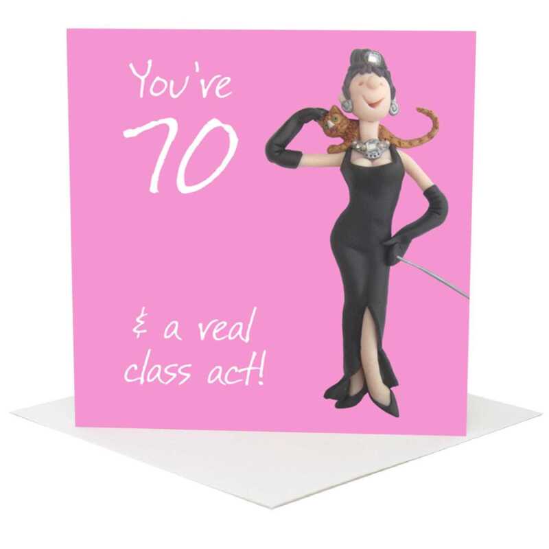 70th birthday card for her - designed by Erica Sturla - 15cm square and blank inside, made in the UK