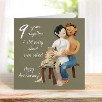 9th anniversary card (pottery anniversary card) - designed by Erica Sturla - 15cm square and blank inside, made in the UK