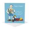Happy camper male camping birthday card for him - designed by Erica Sturla - 15cm square and blank inside, made in the UK