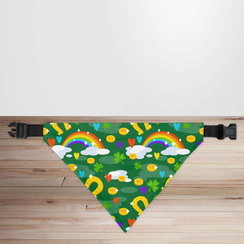 Rainbows, Horseshoes and Gold - St Patrick's Day Dog/Puppy Bandana - Small - 12x17cm (Strap: 25cm - 40cm)