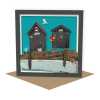 Moonlit catch - quayside beach hut themed blank card - designed by Seth Draper - 15cm square and blank inside, made in the UK