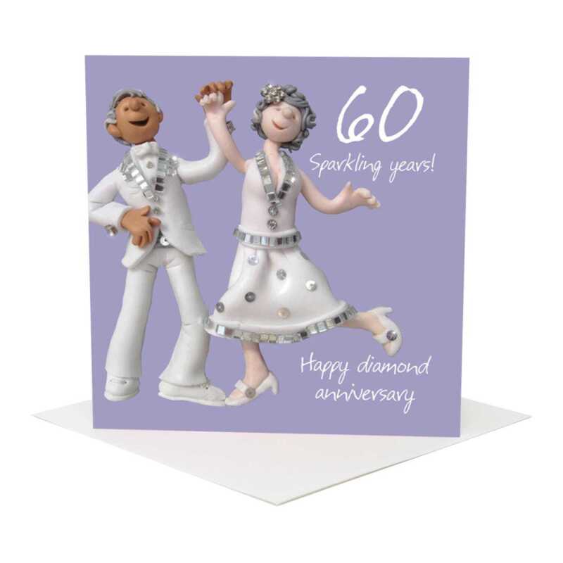 60th anniversary card (diamond anniversary) - designed by Erica Sturla - 15cm square and blank inside, made in the UK