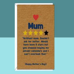 Funny Mother's Day Card - Ideal cheeky greetings card for your Mum this Mothers Day - 4 Star rating