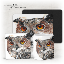 Owl - Ceramic Mug, Hardboard Coaster & Placemat Set - Owl