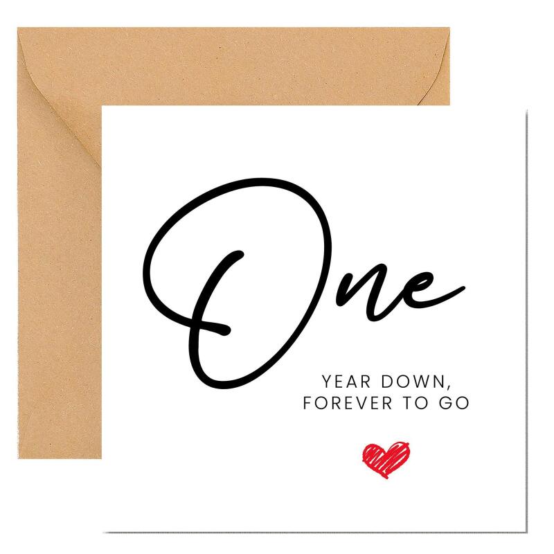 First Anniversary Card, 'One Year Down, Forever to Go' - Paper Anniversary Gift - Anniversary Gift for Husband / Wife  1st Anniversary Card