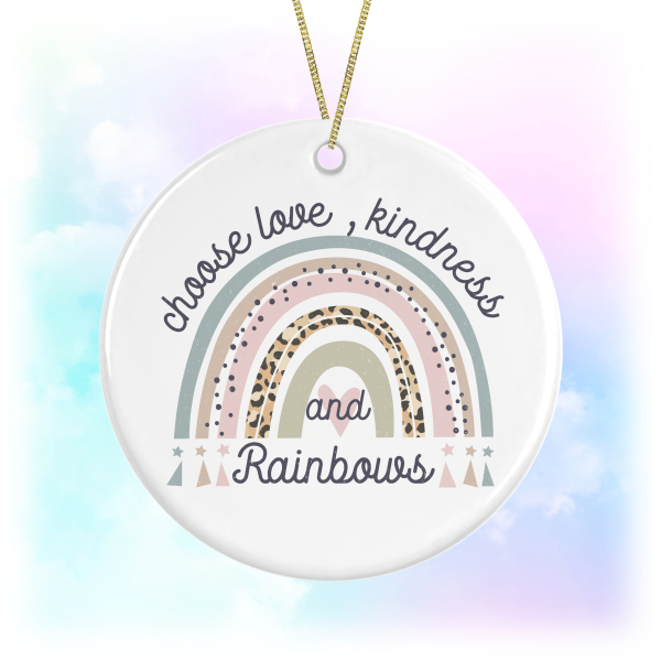 Choose Love, Kindness and Rainbows Boho Rainbow Round Ceramic Hanging Decoration