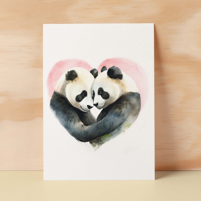 Anniversary or Valentine's Card for Her Anniversary Card for Wife Valentines Day Card For Husband Boyfriend or Girlfriend Cute Pandas - Large (5x7) / Blank Message
