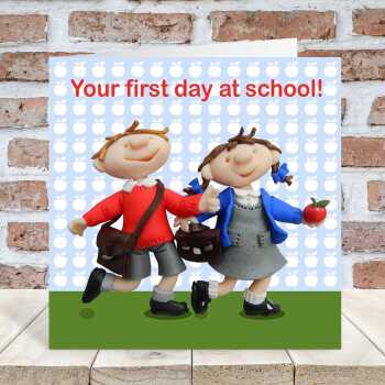 First day at school card designed by Erica Sturla - 15cm square and blank inside, made in the UK