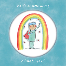 Holy Mackerel Amazing healthworker (male), a 15cm square thank you card for a nurse or doctor featuring Rosie Brooks artwork, blank inside for your message