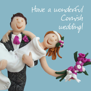 Wonderful Cornish Wedding Greetings Card, Designed by Erica Sturla for Holy Mackerel. Card is 150mm Square and Blank Inside.