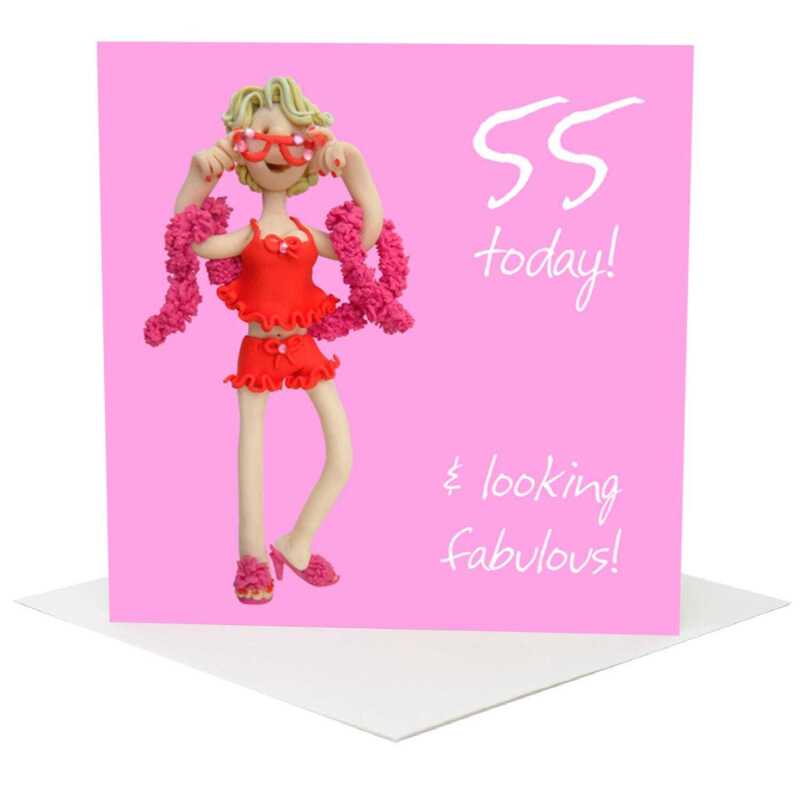 55th birthday card for her - designed by Erica Sturla - 15cm square and blank inside, made in the UK