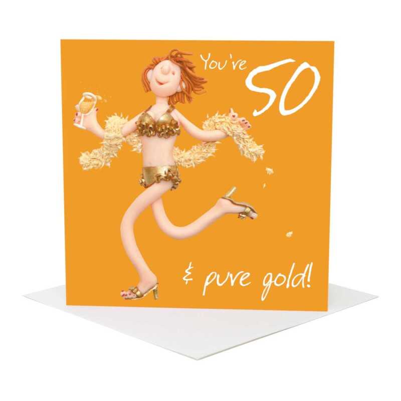 50th birthday card for her - designed by Erica Sturla - 15cm square and blank inside, made in the UK