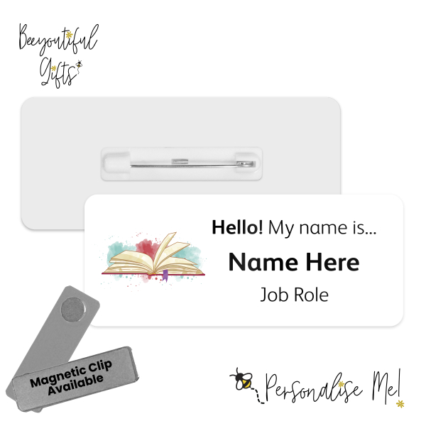 Name Badge - Watercolour Open Book