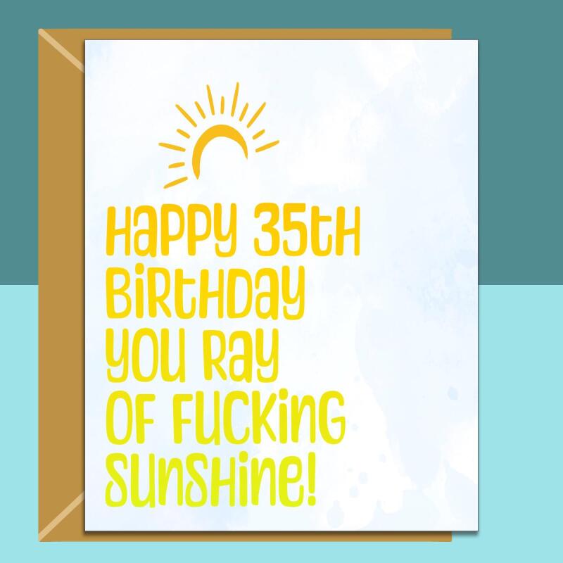 35th Birthday Card - Personalised inside - For Him or Her - For friend, brother, sister, colleague, or anyone else turning 35 years old - Blank inside - Regular - Matte