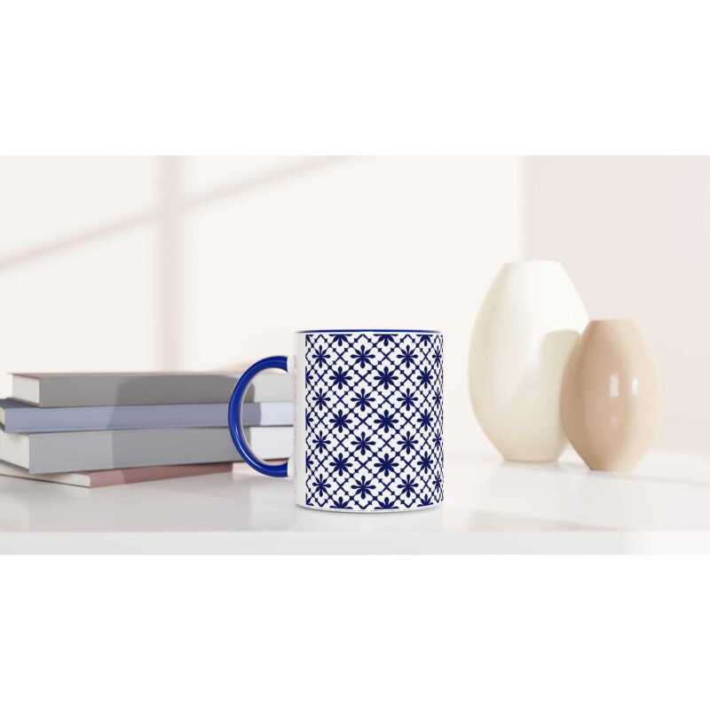 Geometric Blue Patterned Ceramic Blue Mug