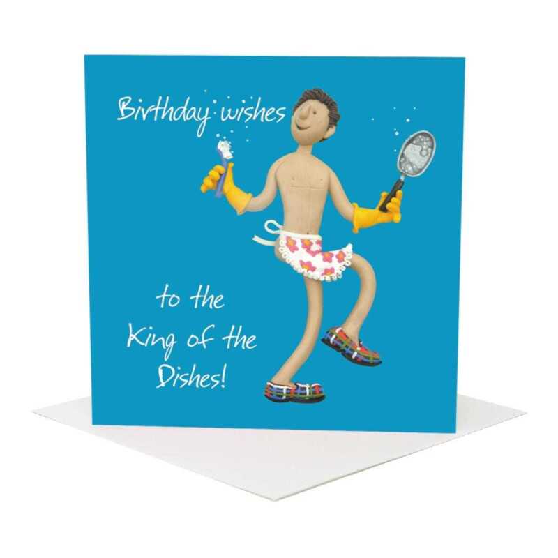 King of the dishes birthday card for him - designed by Erica Sturla - 15cm square and blank inside, made in the UK