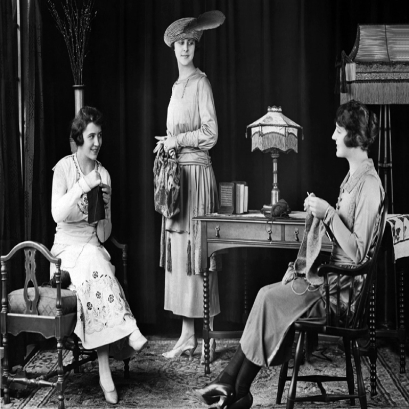 Holy Mackerel knit and natter retro black and white photographic card featuring a vintage image of women knitting - 12.6 x 17.7cm and blank inside