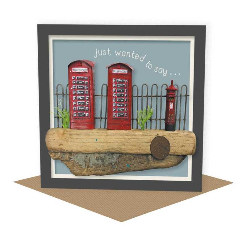 Phone boxes - quayside phone box themed blank card - designed by Seth Draper - 15cm square and blank inside, made in the UK