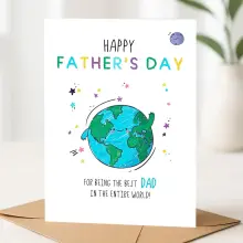 Father's Day Card - Best Dad In The Entire World - Small (Approx. A6 | 105mm x 148mm | 4.1in x 5.8in) - Standard Smooth Card