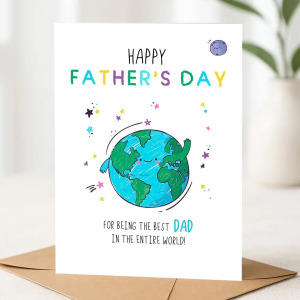 Father's Day Card - Best Dad In The Entire World - Small (Approx. A6 | 105mm x 148mm | 4.1in x 5.8in) - Standard Smooth Card