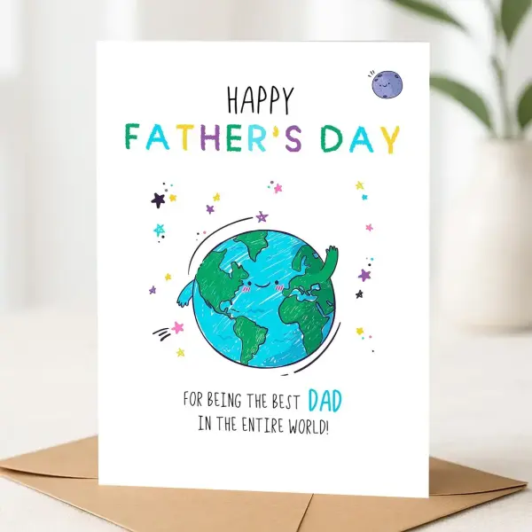 Father's Day Card - Best Dad In The Entire World - Small (Approx. A6 | 105mm x 148mm | 4.1in x 5.8in) - Standard Smooth Card