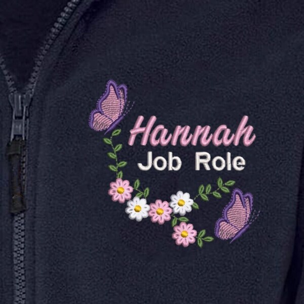 Personalised Embroidered Healthcare Fleece Jacket - Floral Butterflies - XS | UK 8