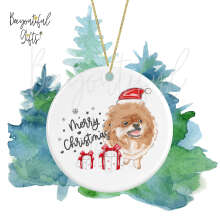 Ceramic Christmas Tree Decoration - Merry Christmas Painted Pomeranian