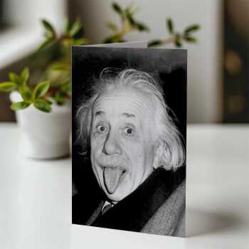 Einstein, vintage photographic black and white card featuring Albert Einstein- 12.6 x 17.7cm and blank inside - made in the UK