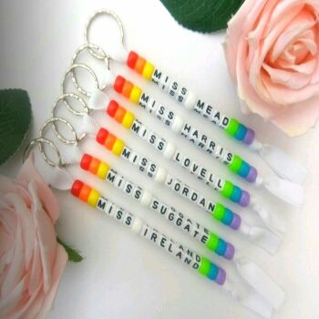 Personalised Rainbow Beaded Keyring,Rainbow keyring,Personalised Teacher keyring