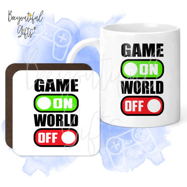 Mug & Coaster Set - Game On World Off