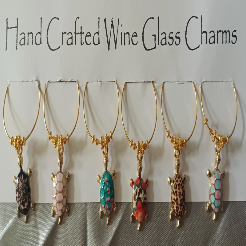 Wine Glass Charms with Turtles - Set of 6 on card