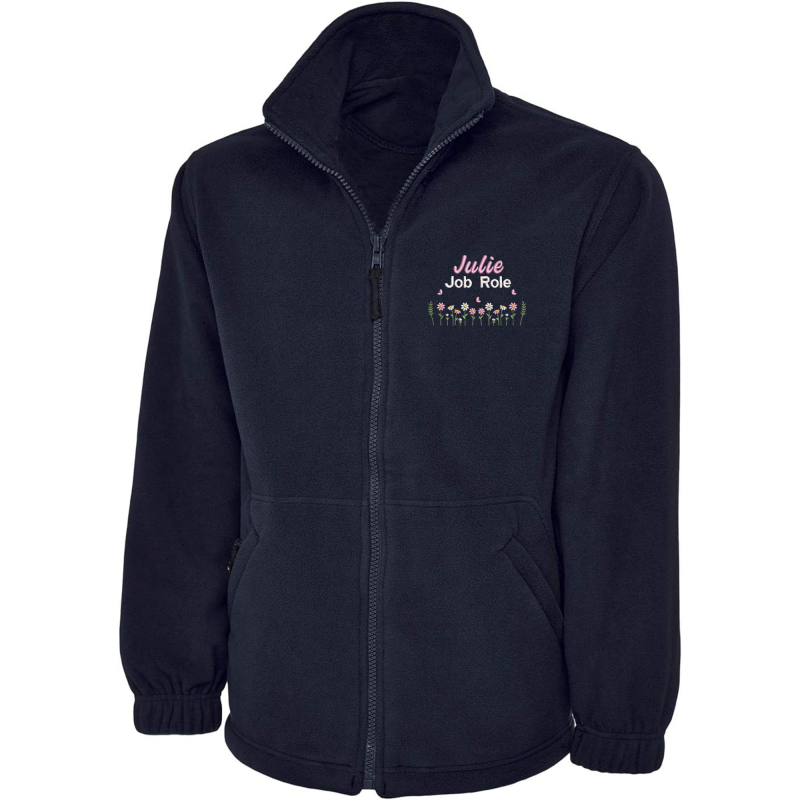 Daisy & Butterflies Healthcare Fleece Jacket with Rainbow Design | Private healthcare Fleece Jacket Embroidered with Name. Custom Outdoor Weather Jacket - Extra Small (XS)