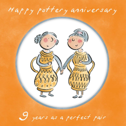 Holy Mackerel same sex LGBTQ+ 9th Pottery anniversary card (female) by Rosie Brooks - blank inside - 15cm square