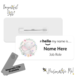 Name Badge - Cute Safari Animals Hello My Name is... - Elephant