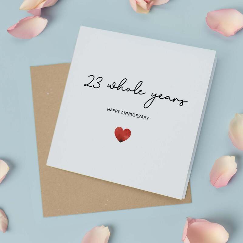 23rd Anniversary Card For Wife, Husband, Girlfriend or Boyfriend, Simple Love Heart, Modern & Charming Gesture - Square (5.5x5.5) / Blank Inside