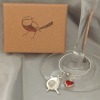 Robin and Heart Wine Glass Charm