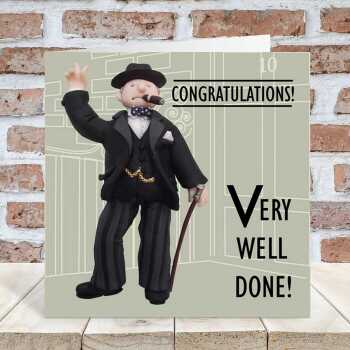 Very well done - Winston Churchill themed birthday card - designed by Erica Sturla - 15cm square and blank inside, made in the UK