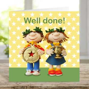 Well done! - child's card designed by Erica Sturla - 15cm square and blank inside, made in the UK
