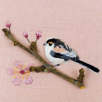 Long Tailed tit with Blossom 150mm Square Greetings Card by Artist Sarah J Perry