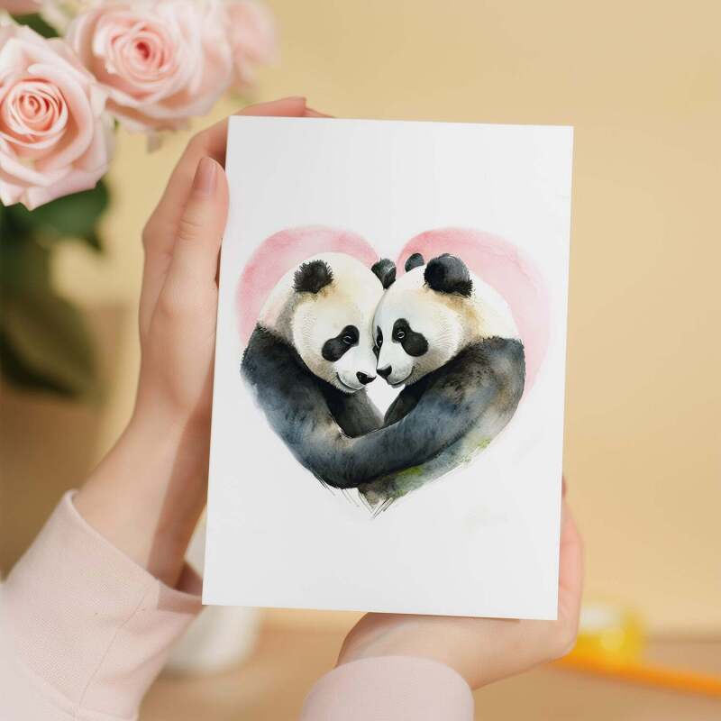 Valentine's Day Card for Her Valentine's Day Card for Wife Valentine's Day Card For Husband Boyfriend or Girlfriend Cute Pandas - Portrait (5x7) / Blank Inside