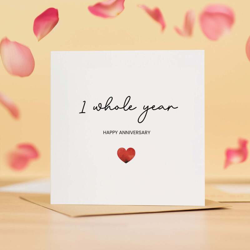 1st Anniversary Card For Wife, Husband, Girlfriend or Boyfriend, Simple Love Heart, Modern & Charming Gesture - Square (5.5x5.5) / Blank Inside