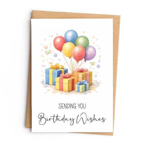 Birthday Card - Sending You Birthday Wishes - Small (Approx. A6 | 105mm x 148mm | 4.1in x 5.8in) - Standard Smooth Card