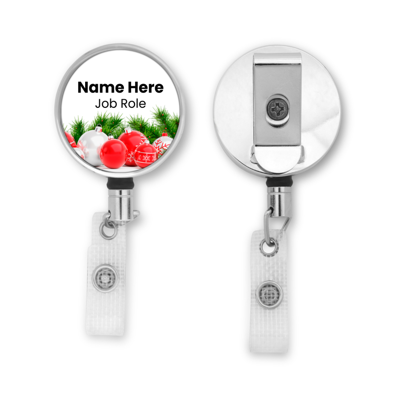 ID badge reel Personalised Metal ID Reel - Christmas Baubles