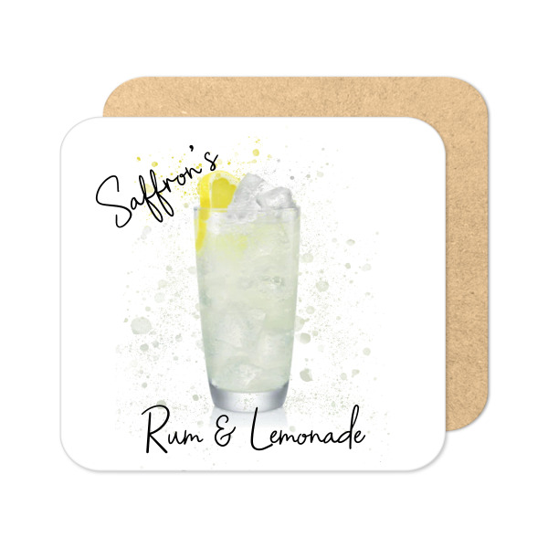 Personalised Rum & Lemonade Coaster with Splash Effect - Standard Wooden Coaster