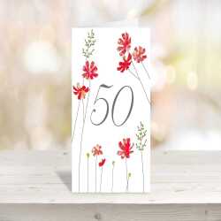 Feminine floral 50th birthday greeting card -  designed by Eloise Hall - 15.7 x 11cm and blank inside, made in the UK