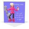 Skiing themed birthday card for her - designed by Erica Sturla - 15cm square and blank inside, made in the UK